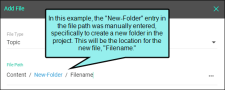 Example of how to create a new folder when adding a new file in the project.