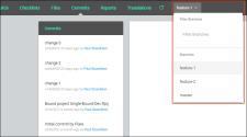Switching project branches to show branch specific commits in the Commits tab.