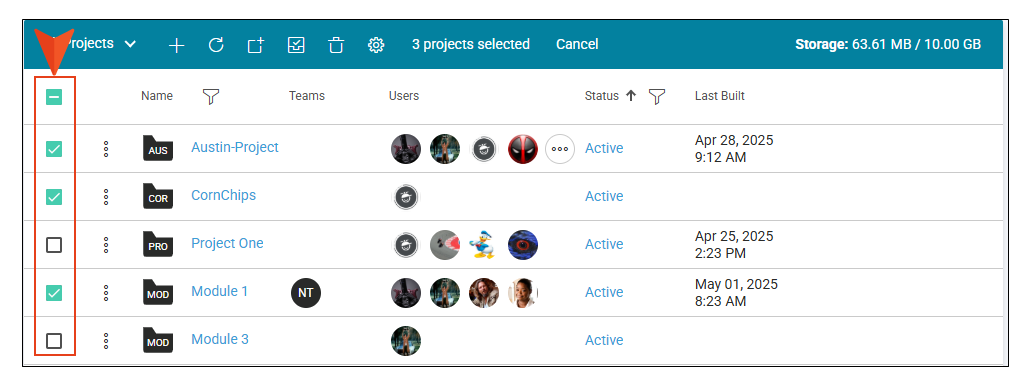 Selecting Multiple Projects