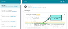 Select from the list of commits to view an individual commit with a color coded background.