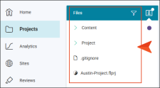 Files area in the Files page displays a column of project files to select.