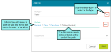 The Add File dialog to create a new file when authoring in Flare Online.